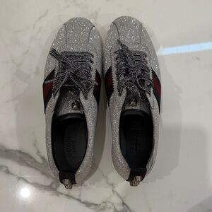 Gucci Silver Glitter Sneakers with Red and Black Stripes Size 36 1/2